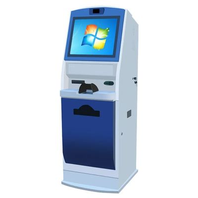 Terminal de quiosque de tela sensível ao toque de 19 polegadas com leitor de cartão de identidade Impressora A4