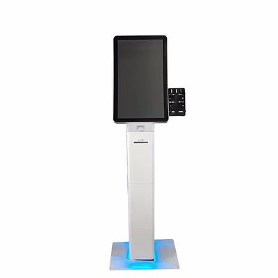 Quiosque digital com tela sensível ao toque com impressora de recibos e scanner de código QR