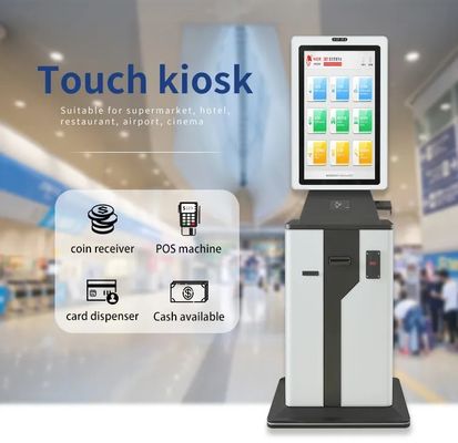Quiosque de autoatendimento com tela sensível ao toque personalizável, dispensador de cartões motorizado e design de baixa manutenção