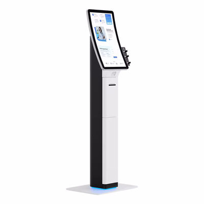 Quiosque POS elegante com scanner de código de barras e impressora de recibos para autoatendimento simplificado
