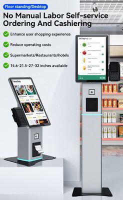 21.5 polegadas de tela sensível ao toque Quiosque de autoatendimento com pagamento NFC e sistema operacional personalizável para restaurantes e varejo