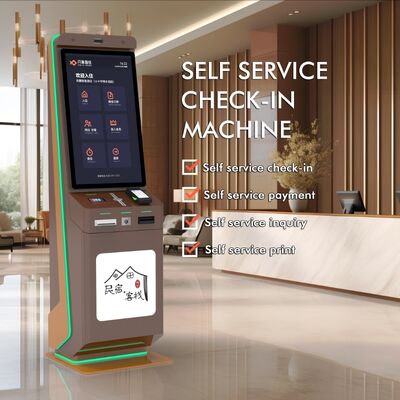 Quiosque de Autoatendimento para Check-in de Hotel com Tela Capacitiva de 10 Pontos e Resolução de 1920x1080 e Design de Chão