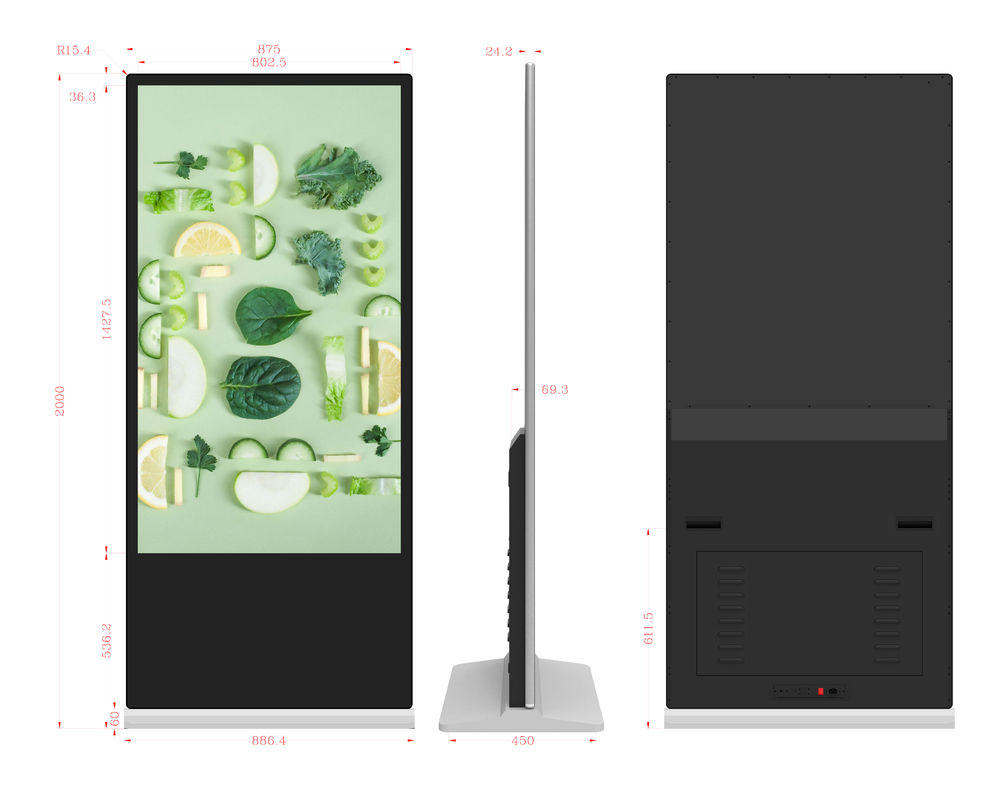 Display de sinalização digital de tela sensível ao toque de 65 polegadas com alta luminosidade